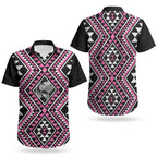 New Zealand Mawhero Taniko Motifs Couples Matching Off Shoulder Maxi Dress and Hawaiian Shirt Maori Poi Dance Costume Inspired