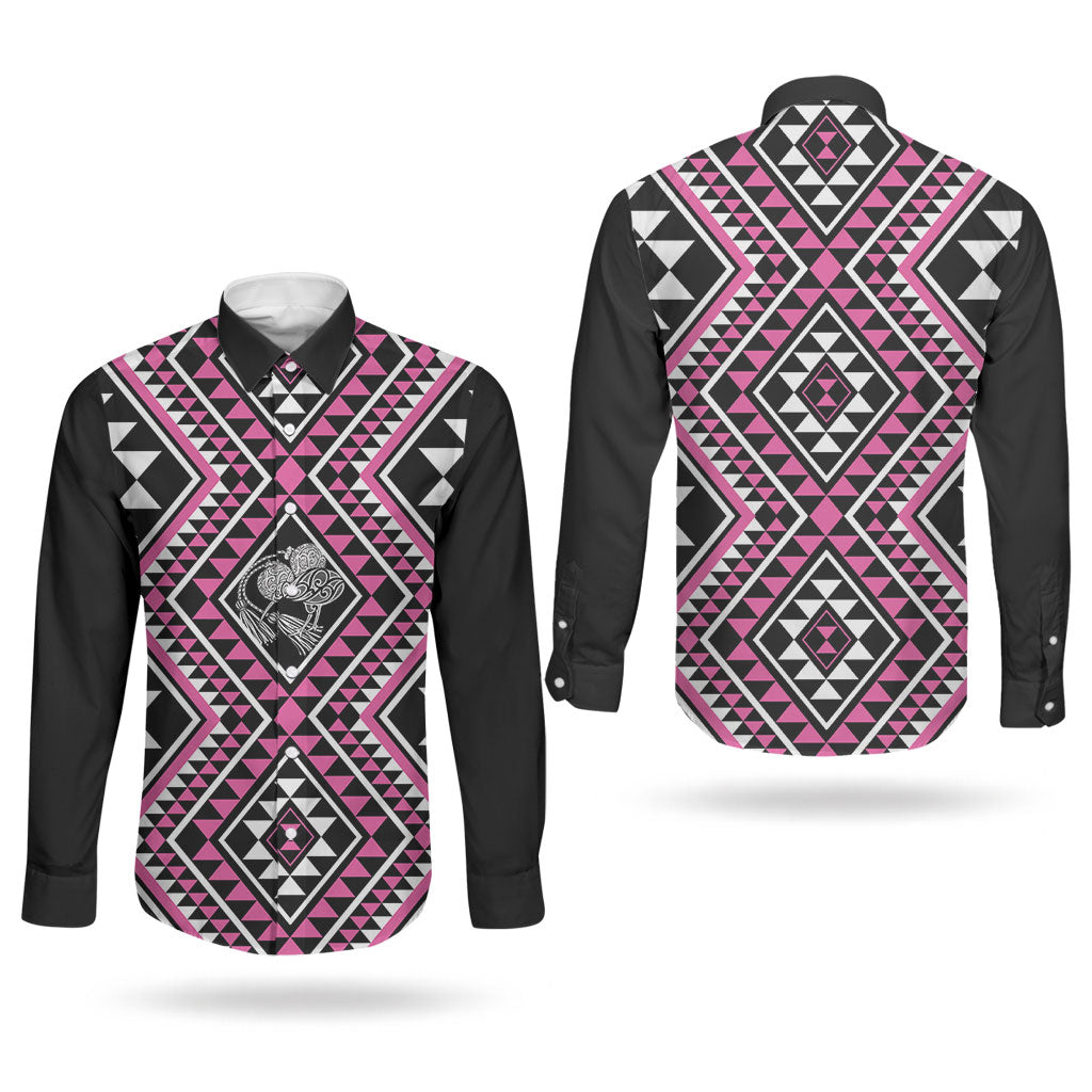 New Zealand Mawhero Taniko Motifs Couples Matching Off Shoulder Maxi Dress and Long Sleeve Button Shirt Maori Poi Dance Costume Inspired