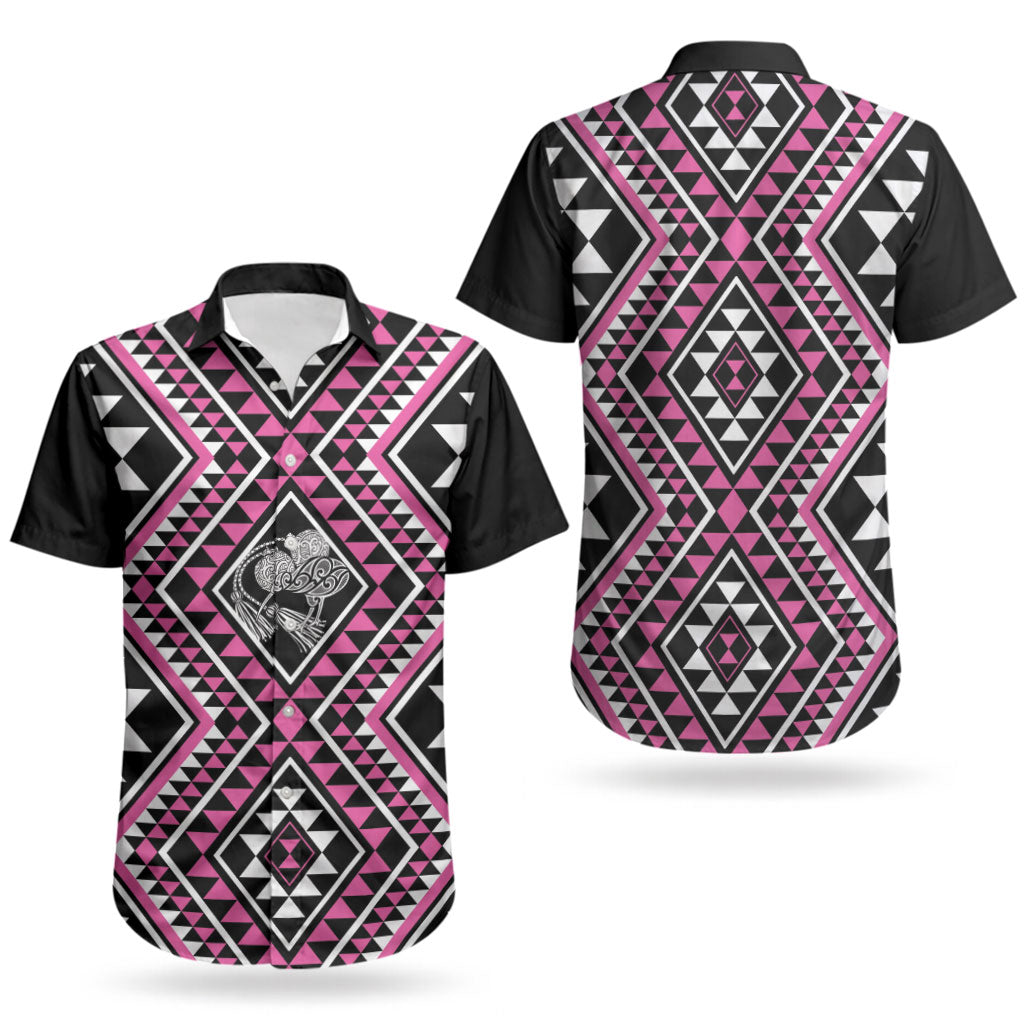 New Zealand Mawhero Taniko Motifs Couples Matching Off Shoulder Short Dress and Hawaiian Shirt Maori Poi Dance Costume Inspired