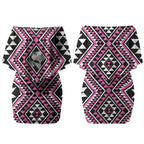 New Zealand Mawhero Taniko Motifs Couples Matching Off Shoulder Short Dress and Long Sleeve Button Shirt Maori Poi Dance Costume Inspired