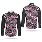 New Zealand Mawhero Taniko Motifs Couples Matching Off The Shoulder Long Sleeve Dress and Long Sleeve Button Shirt Maori Poi Dance Costume Inspired