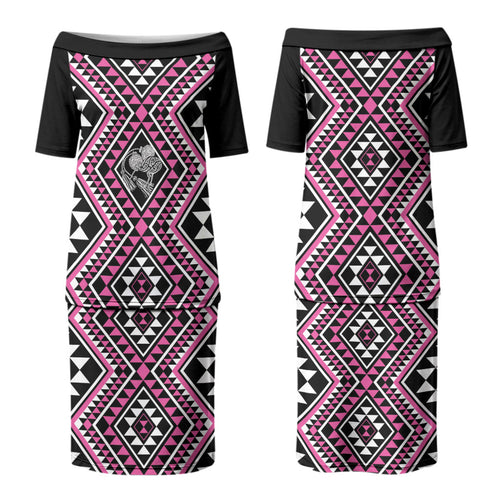New Zealand Mawhero Taniko Motifs Couples Matching Puletasi and Hawaiian Shirt Maori Poi Dance Costume Inspired