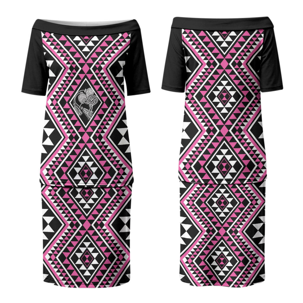 New Zealand Mawhero Taniko Motifs Couples Matching Puletasi and Long Sleeve Button Shirt Maori Poi Dance Costume Inspired