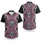 New Zealand Mawhero Taniko Motifs Couples Matching Short Sleeve Bodycon Dress and Hawaiian Shirt Maori Poi Dance Costume Inspired