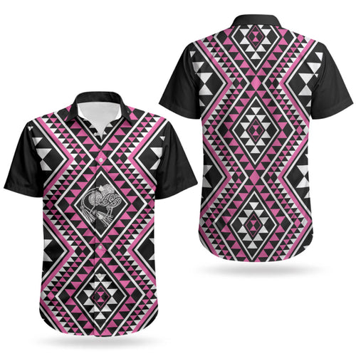 New Zealand Mawhero Taniko Motifs Couples Matching Short Sleeve Bodycon Dress and Hawaiian Shirt Maori Poi Dance Costume Inspired