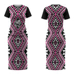 New Zealand Mawhero Taniko Motifs Couples Matching Short Sleeve Bodycon Dress and Hawaiian Shirt Maori Poi Dance Costume Inspired