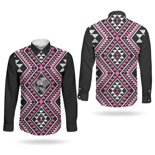New Zealand Mawhero Taniko Motifs Couples Matching Short Sleeve Bodycon Dress and Long Sleeve Button Shirt Maori Poi Dance Costume Inspired