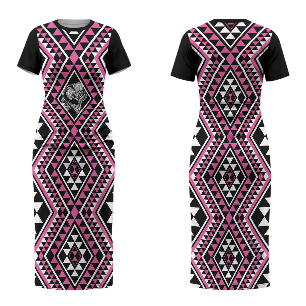 New Zealand Mawhero Taniko Motifs Couples Matching Short Sleeve Bodycon Dress and Long Sleeve Button Shirt Maori Poi Dance Costume Inspired