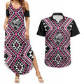 New Zealand Mawhero Taniko Motifs Couples Matching Summer Maxi Dress and Hawaiian Shirt Maori Poi Dance Costume Inspired