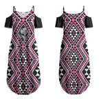 New Zealand Mawhero Taniko Motifs Couples Matching Summer Maxi Dress and Hawaiian Shirt Maori Poi Dance Costume Inspired