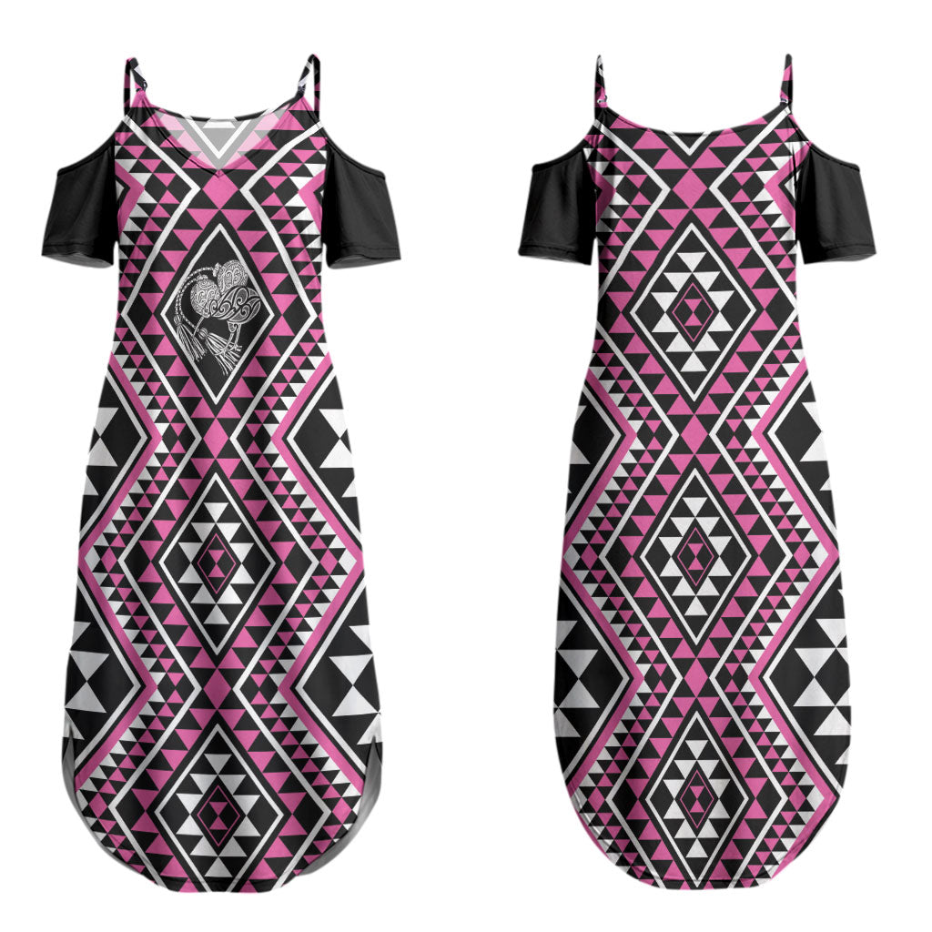 New Zealand Mawhero Taniko Motifs Couples Matching Summer Maxi Dress and Long Sleeve Button Shirt Maori Poi Dance Costume Inspired