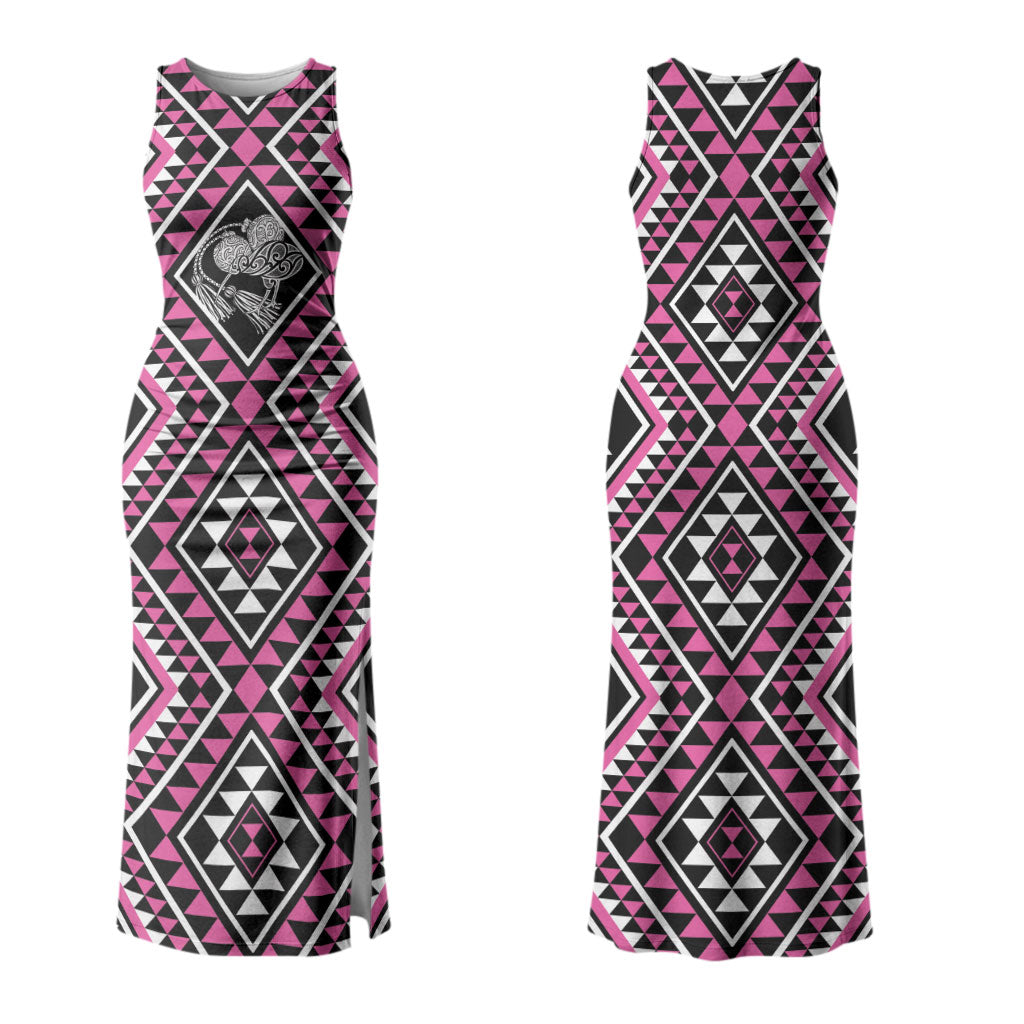 New Zealand Mawhero Taniko Motifs Couples Matching Tank Maxi Dress and Hawaiian Shirt Maori Poi Dance Costume Inspired