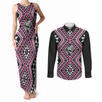 New Zealand Mawhero Taniko Motifs Couples Matching Tank Maxi Dress and Long Sleeve Button Shirt Maori Poi Dance Costume Inspired