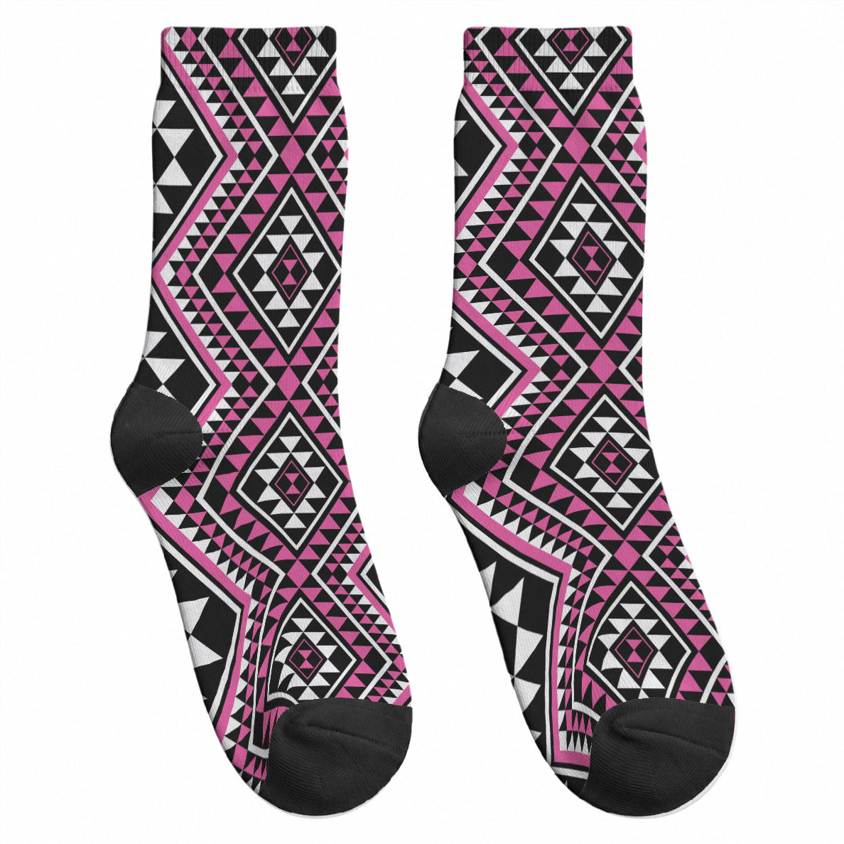 New Zealand Mawhero Taniko Motifs Crew Socks Maori Poi Dance Costume Inspired