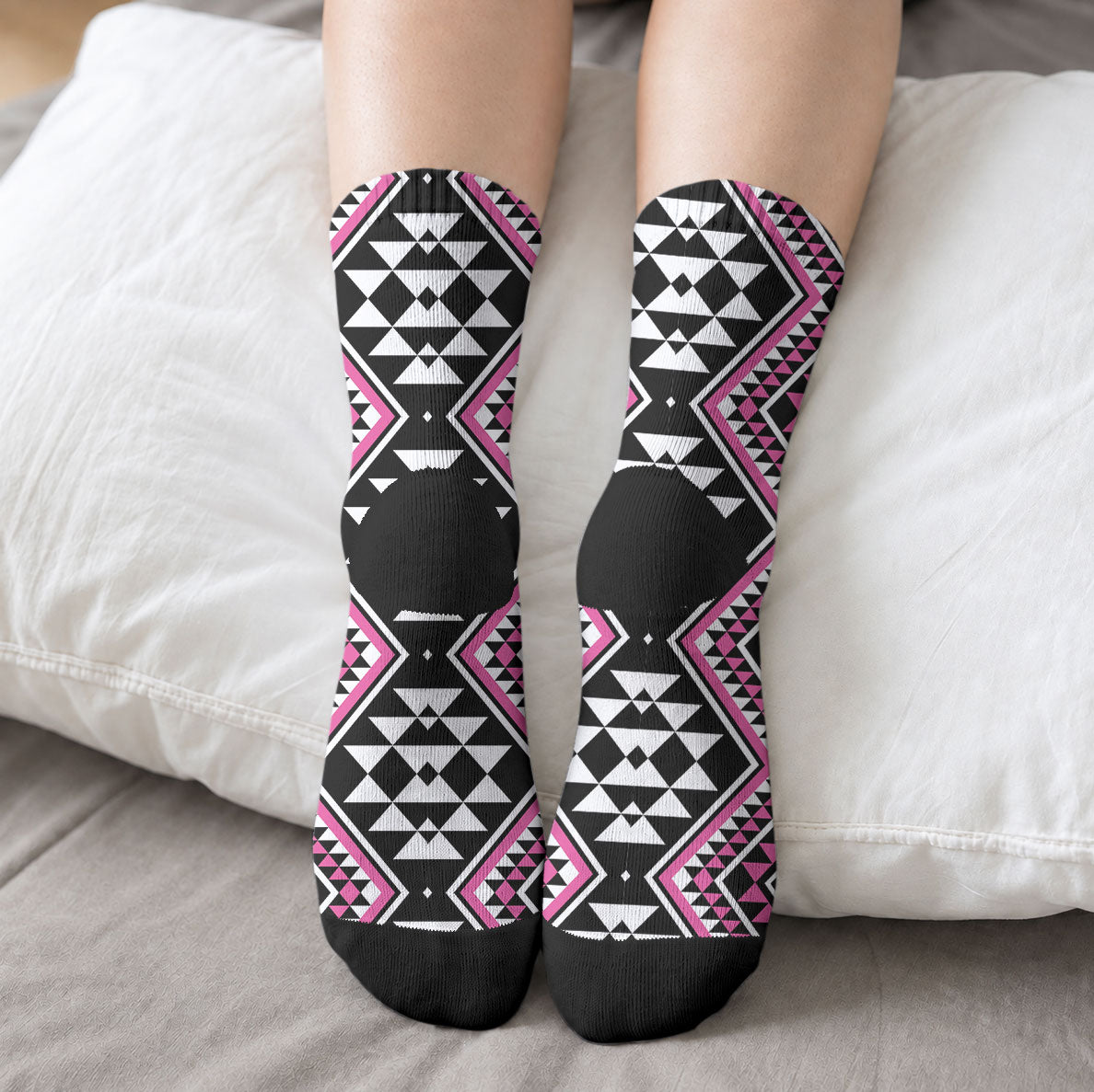 New Zealand Mawhero Taniko Motifs Crew Socks Maori Poi Dance Costume Inspired