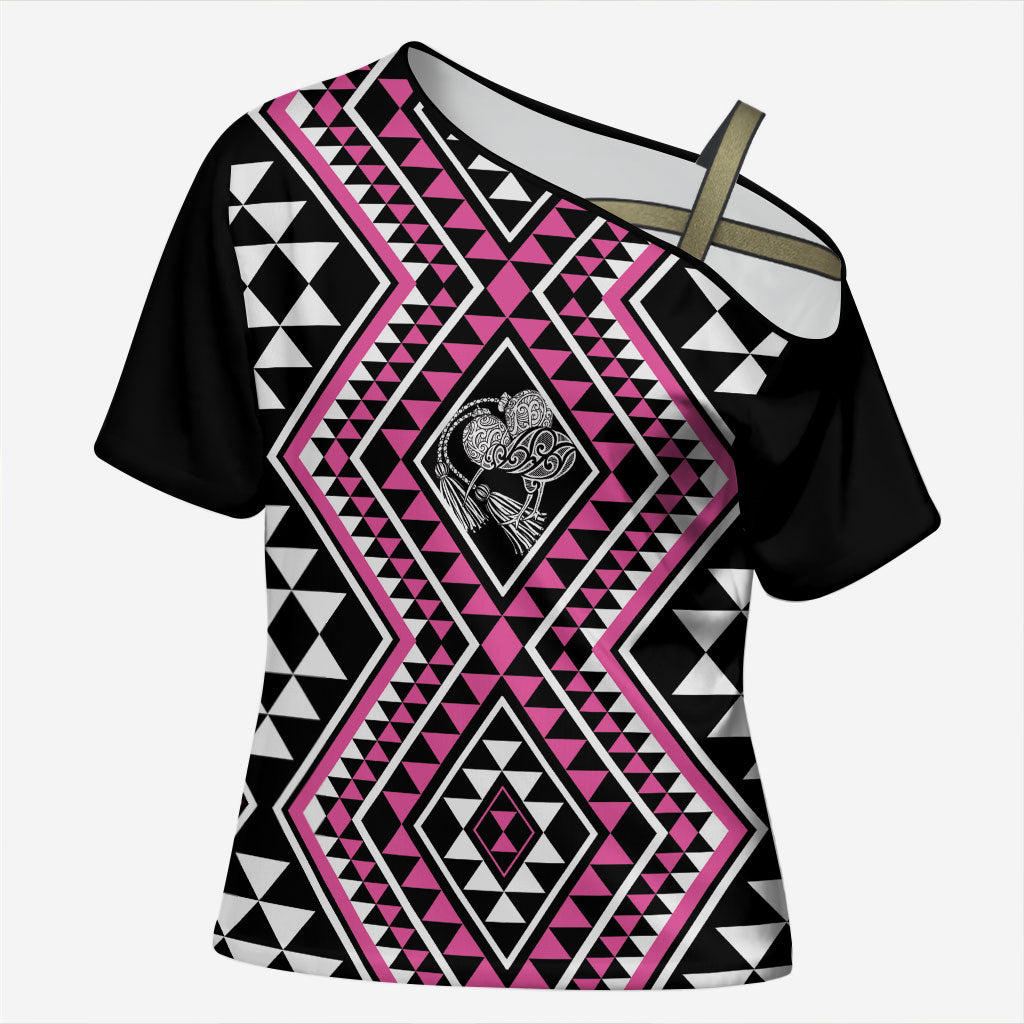 New Zealand Mawhero Taniko Motifs Cross Shoulder Shirt Maori Poi Dance Costume Inspired