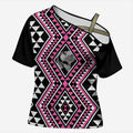 New Zealand Mawhero Taniko Motifs Cross Shoulder Shirt Maori Poi Dance Costume Inspired
