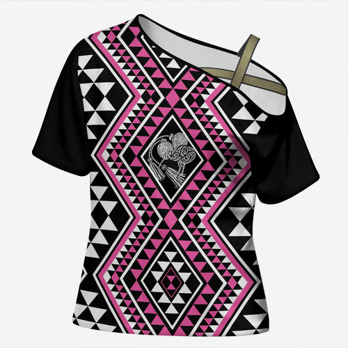 New Zealand Mawhero Taniko Motifs Cross Shoulder Shirt Maori Poi Dance Costume Inspired