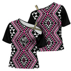New Zealand Mawhero Taniko Motifs Cross Shoulder Shirt Maori Poi Dance Costume Inspired