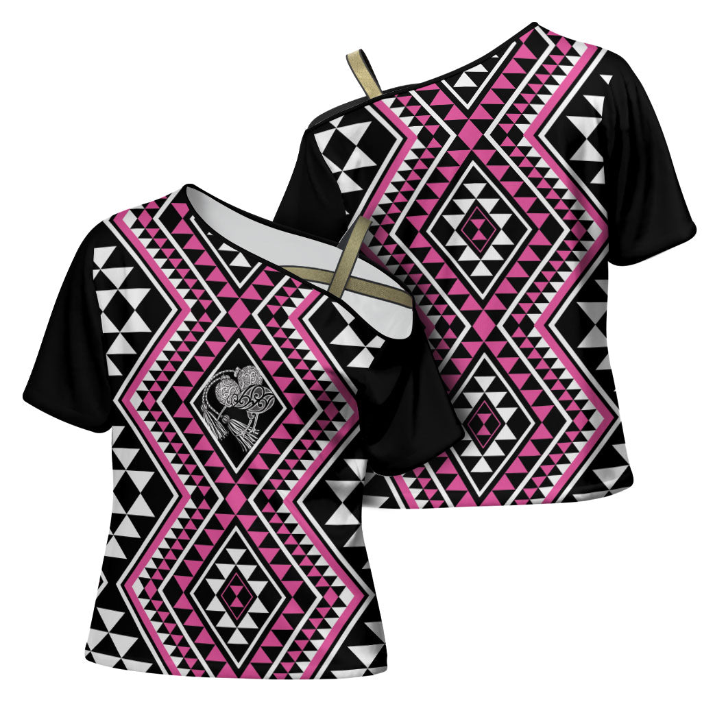 New Zealand Mawhero Taniko Motifs Cross Shoulder Shirt Maori Poi Dance Costume Inspired