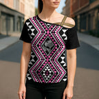 New Zealand Mawhero Taniko Motifs Cross Shoulder Shirt Maori Poi Dance Costume Inspired