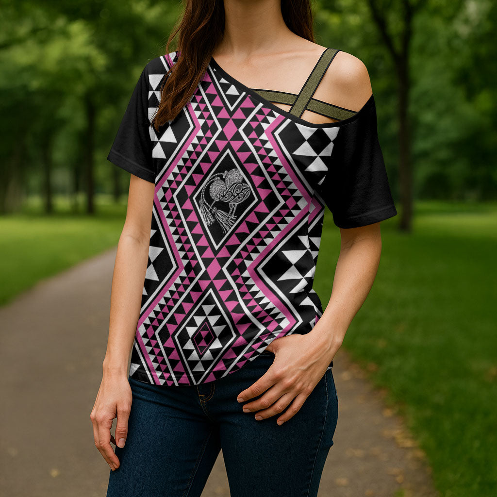 New Zealand Mawhero Taniko Motifs Cross Shoulder Shirt Maori Poi Dance Costume Inspired