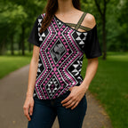 New Zealand Mawhero Taniko Motifs Cross Shoulder Shirt Maori Poi Dance Costume Inspired