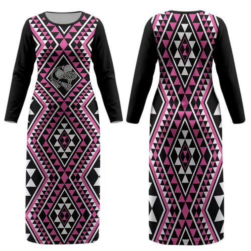 New Zealand Mawhero Taniko Motifs Family Matching Long Sleeve Bodycon Dress and Hawaiian Shirt Maori Poi Dance Costume Inspired