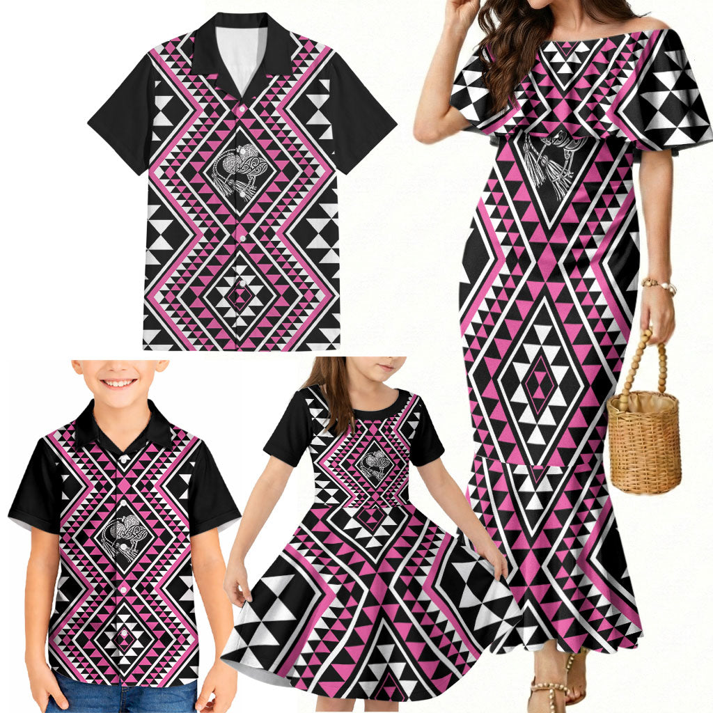 New Zealand Mawhero Taniko Motifs Family Matching Mermaid Dress and Hawaiian Shirt Maori Poi Dance Costume Inspired