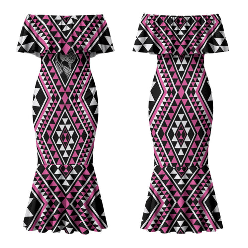 New Zealand Mawhero Taniko Motifs Family Matching Mermaid Dress and Hawaiian Shirt Maori Poi Dance Costume Inspired