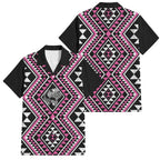 New Zealand Mawhero Taniko Motifs Family Matching Off The Shoulder Long Sleeve Dress and Hawaiian Shirt Maori Poi Dance Costume Inspired