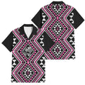 New Zealand Mawhero Taniko Motifs Family Matching Off Shoulder Maxi Dress and Hawaiian Shirt Maori Poi Dance Costume Inspired