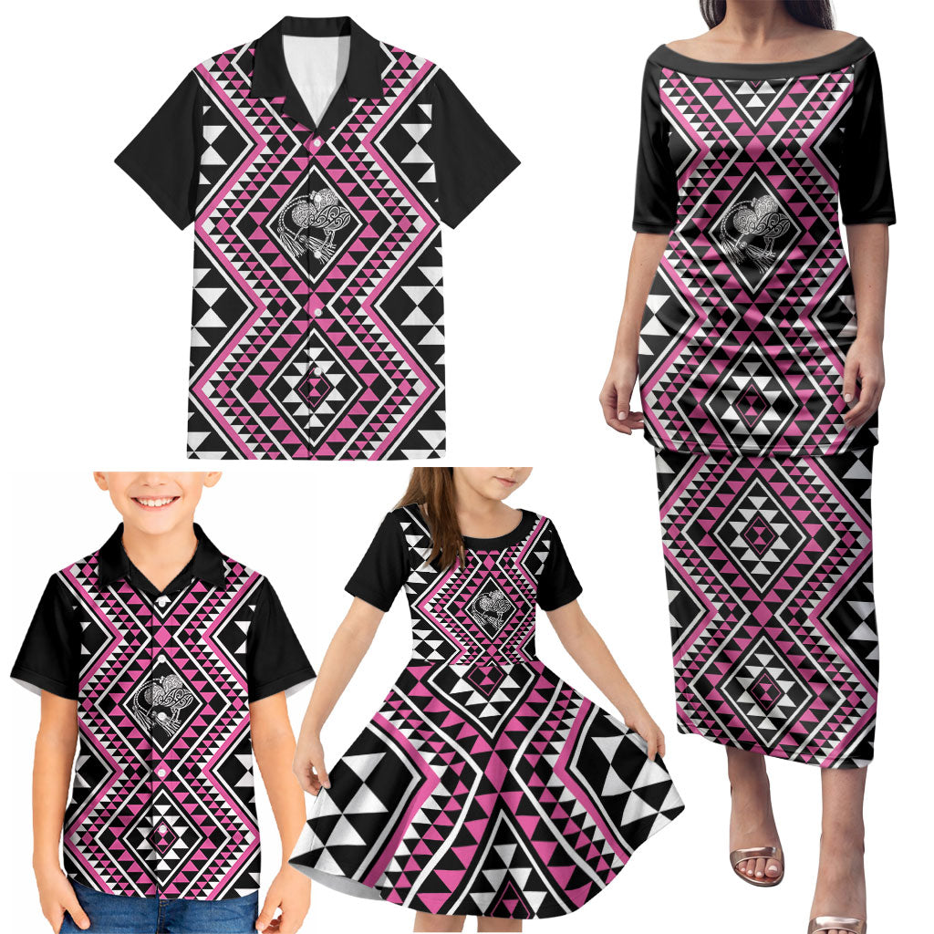 New Zealand Mawhero Taniko Motifs Family Matching Puletasi and Hawaiian Shirt Maori Poi Dance Costume Inspired