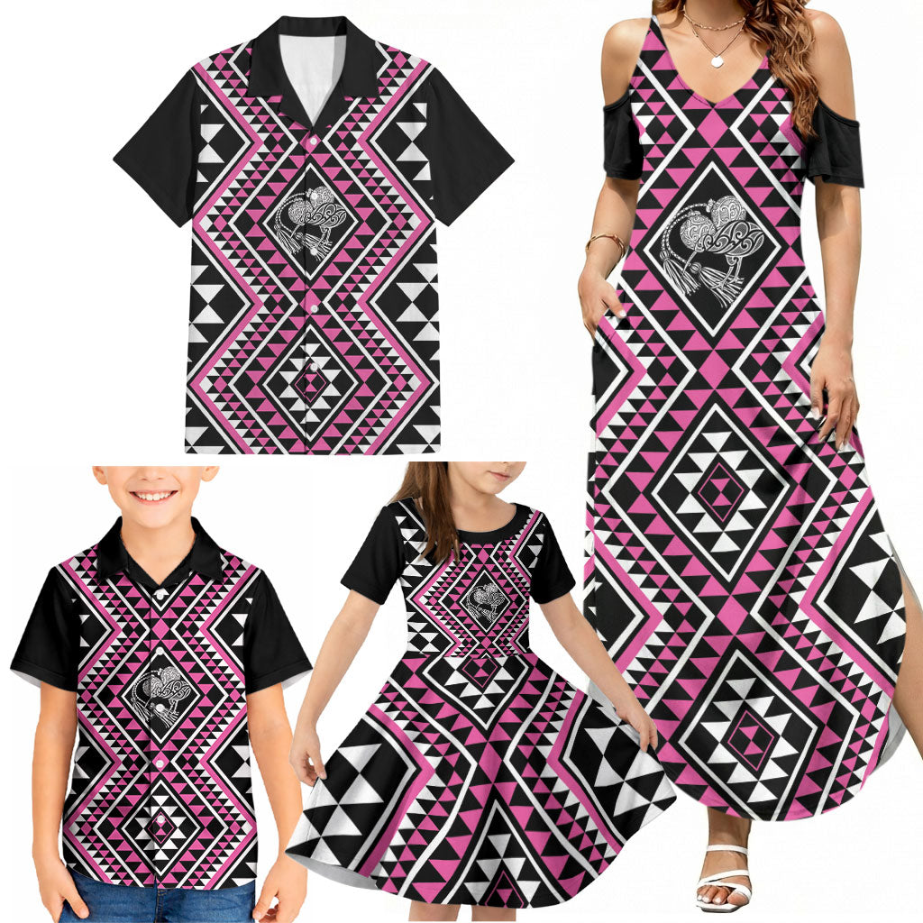 New Zealand Mawhero Taniko Motifs Family Matching Summer Maxi Dress and Hawaiian Shirt Maori Poi Dance Costume Inspired