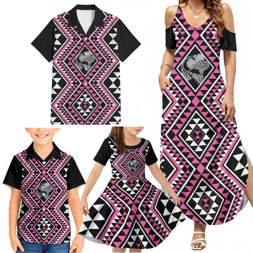 New Zealand Mawhero Taniko Motifs Family Matching Summer Maxi Dress and Hawaiian Shirt Maori Poi Dance Costume Inspired