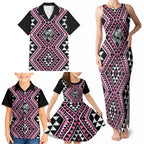 New Zealand Mawhero Taniko Motifs Family Matching Tank Maxi Dress and Hawaiian Shirt Maori Poi Dance Costume Inspired