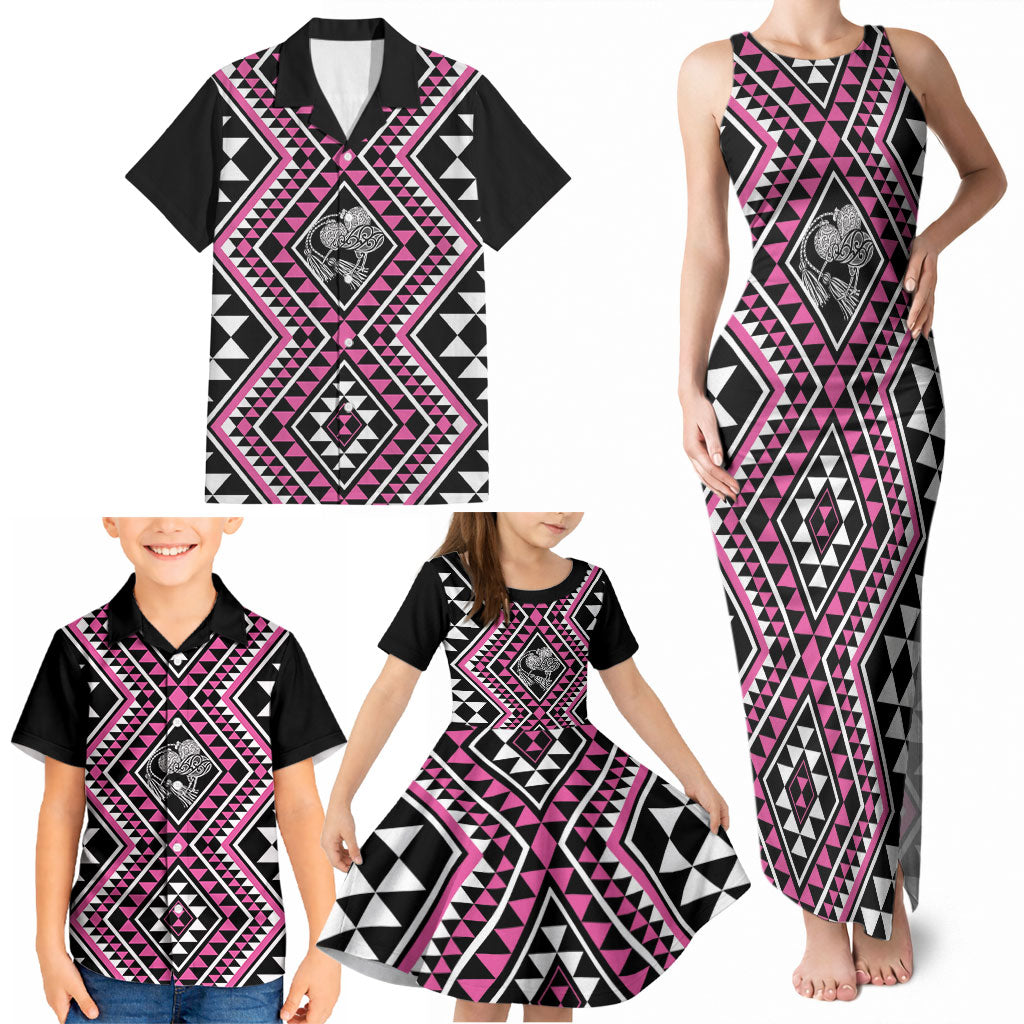 New Zealand Mawhero Taniko Motifs Family Matching Tank Maxi Dress and Hawaiian Shirt Maori Poi Dance Costume Inspired