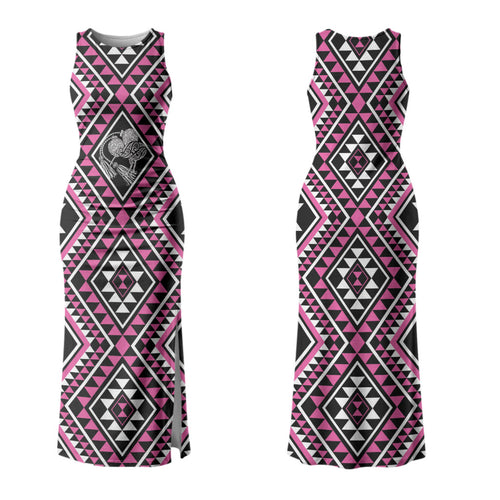 New Zealand Mawhero Taniko Motifs Family Matching Tank Maxi Dress and Hawaiian Shirt Maori Poi Dance Costume Inspired