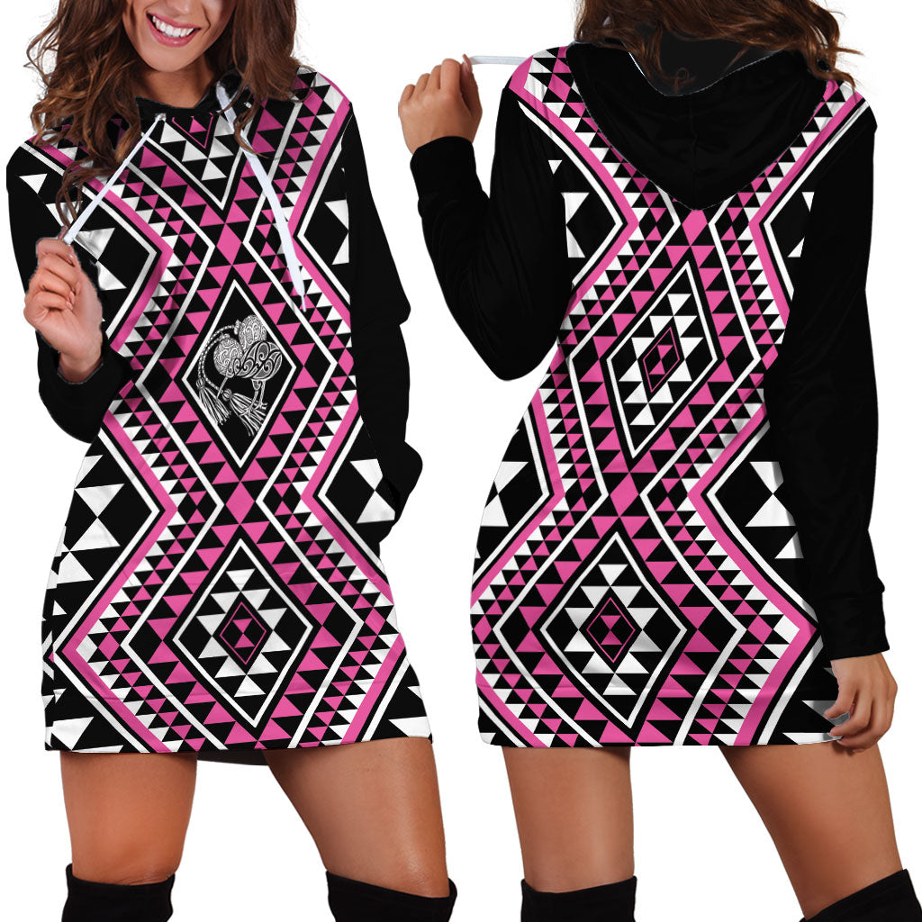 New Zealand Mawhero Taniko Motifs Hoodie Dress Maori Poi Dance Costume Inspired