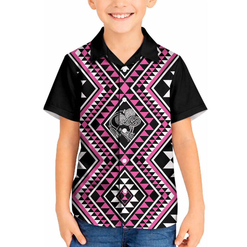 New Zealand Mawhero Taniko Motifs Kid Hawaiian Shirt Maori Poi Dance Costume Inspired