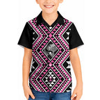 New Zealand Mawhero Taniko Motifs Kid Hawaiian Shirt Maori Poi Dance Costume Inspired