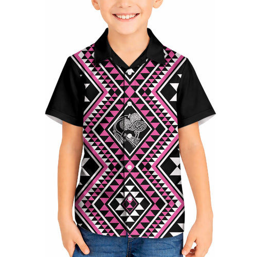 New Zealand Mawhero Taniko Motifs Kid Hawaiian Shirt Maori Poi Dance Costume Inspired