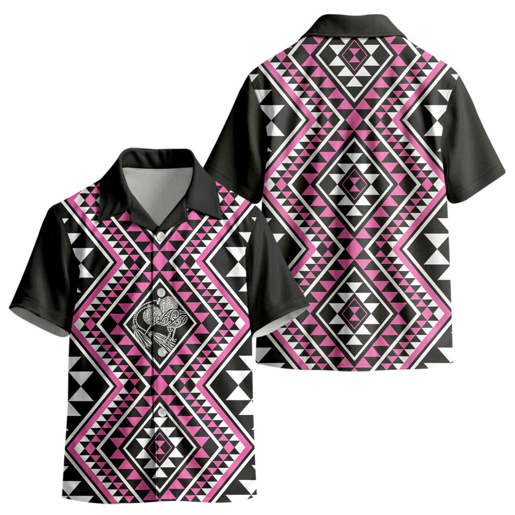 New Zealand Mawhero Taniko Motifs Kid Hawaiian Shirt Maori Poi Dance Costume Inspired
