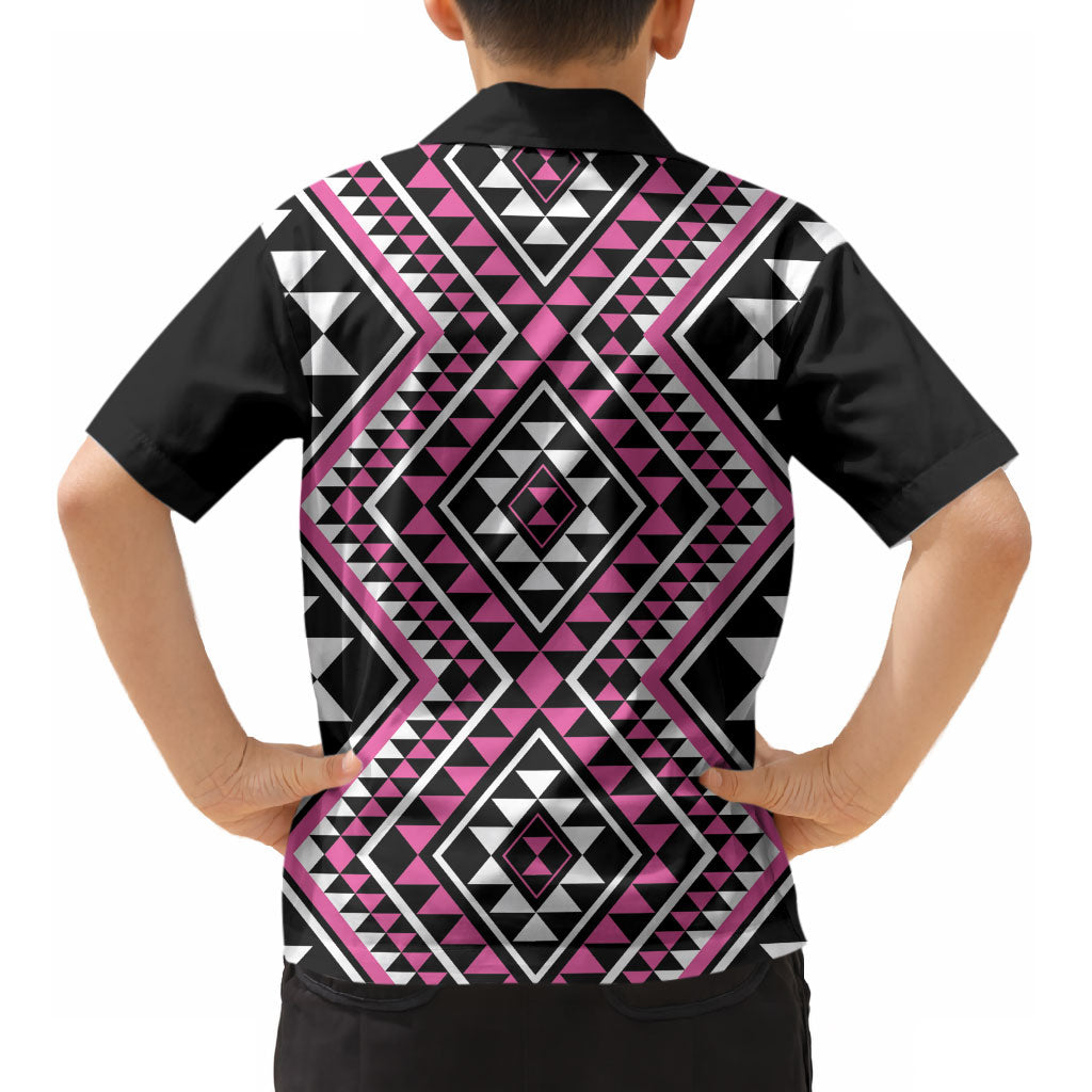 New Zealand Mawhero Taniko Motifs Kid Hawaiian Shirt Maori Poi Dance Costume Inspired