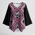 New Zealand Mawhero Taniko Motifs Kimono Sleeve Blouse Maori Poi Dance Costume Inspired