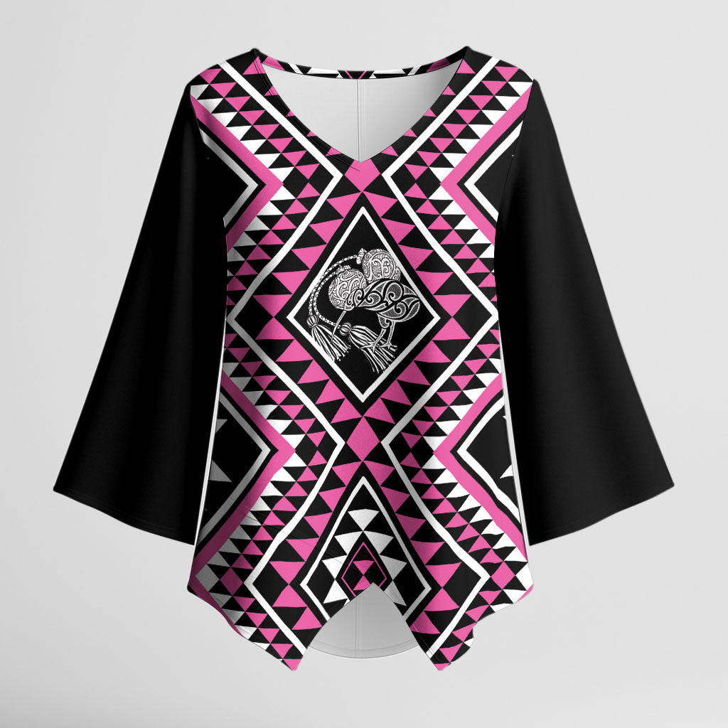 New Zealand Mawhero Taniko Motifs Kimono Sleeve Blouse Maori Poi Dance Costume Inspired