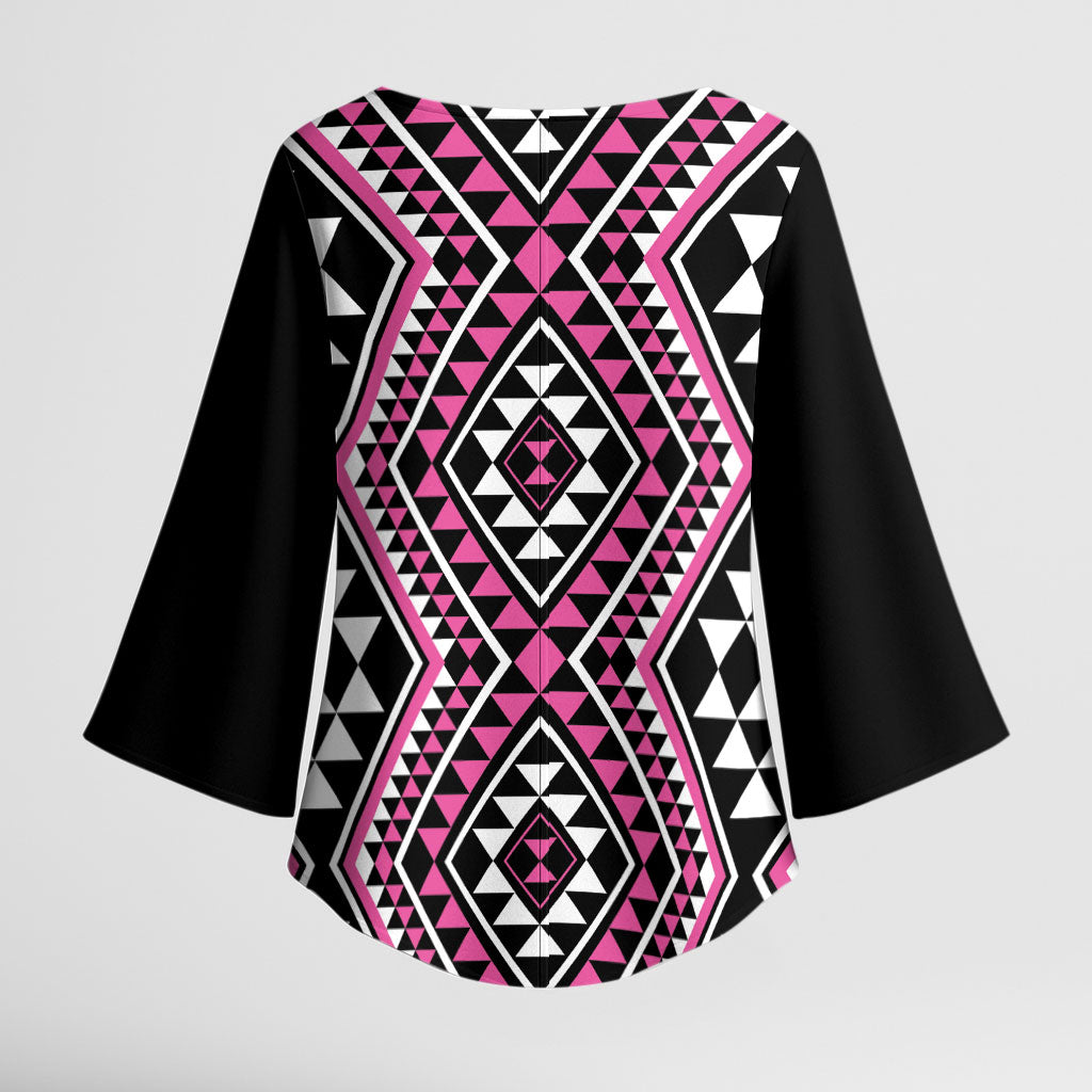 New Zealand Mawhero Taniko Motifs Kimono Sleeve Blouse Maori Poi Dance Costume Inspired
