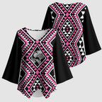 New Zealand Mawhero Taniko Motifs Kimono Sleeve Blouse Maori Poi Dance Costume Inspired