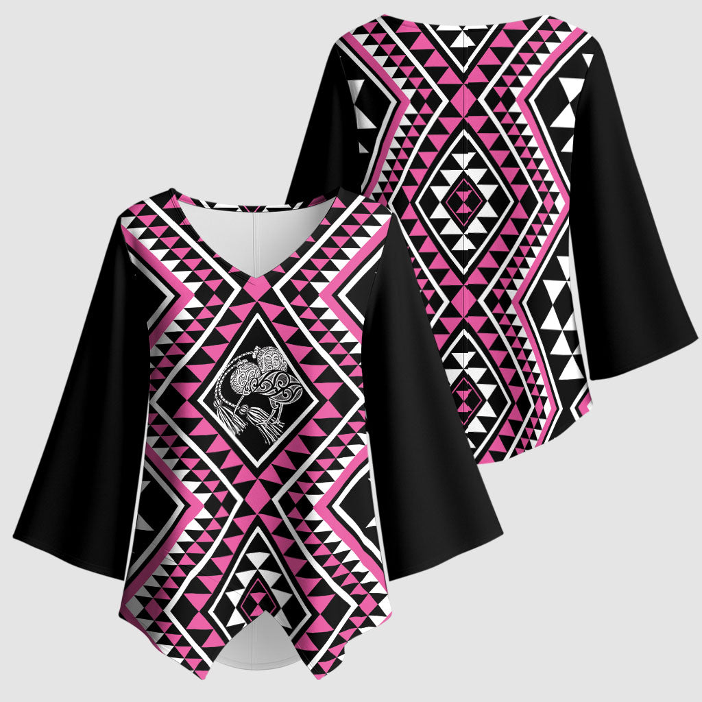 New Zealand Mawhero Taniko Motifs Kimono Sleeve Blouse Maori Poi Dance Costume Inspired
