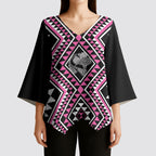 New Zealand Mawhero Taniko Motifs Kimono Sleeve Blouse Maori Poi Dance Costume Inspired